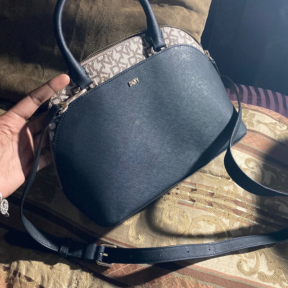 Brown and black cross over hand bag purse